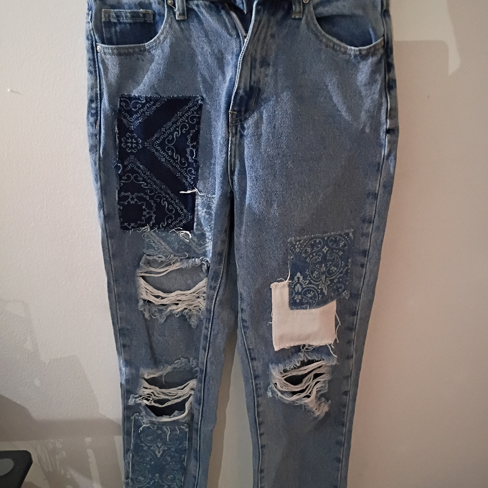 Distressed Patchwork Jeans